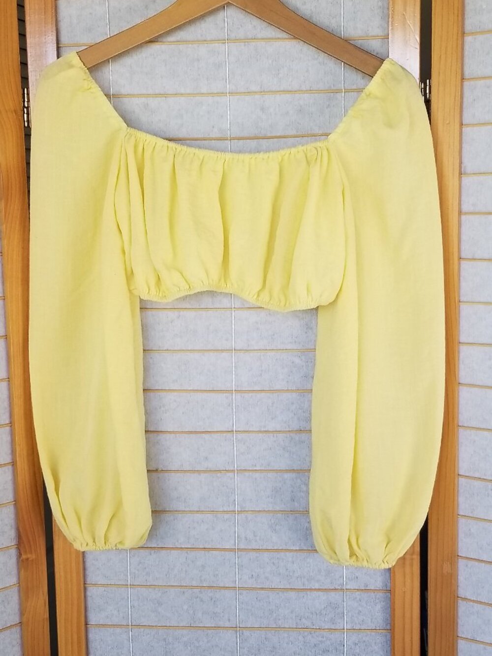 Yellow Crop Top Kourt Enza Puff Long Sleeves Off Shoulder Boho